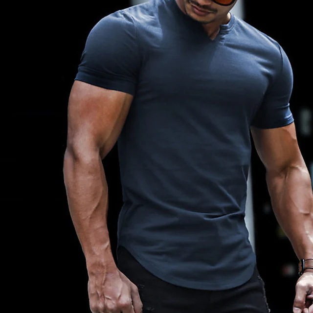 2026 new Men's T Shirts Casual Slim Fit Sports Shirt Mens Summer Short Sleeve V Neck Skinny Stretch Tees Leisure Men Clothes Streetwear Pullover 