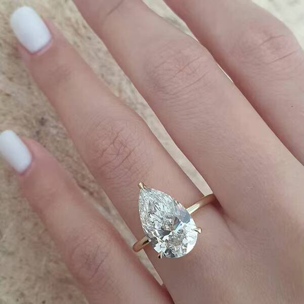 3CT Pear Cut Lab Diamond F-VVS2 Engagement Ring with Hidden Halo 18K IGI Certified Diamond Solid Gold Ring