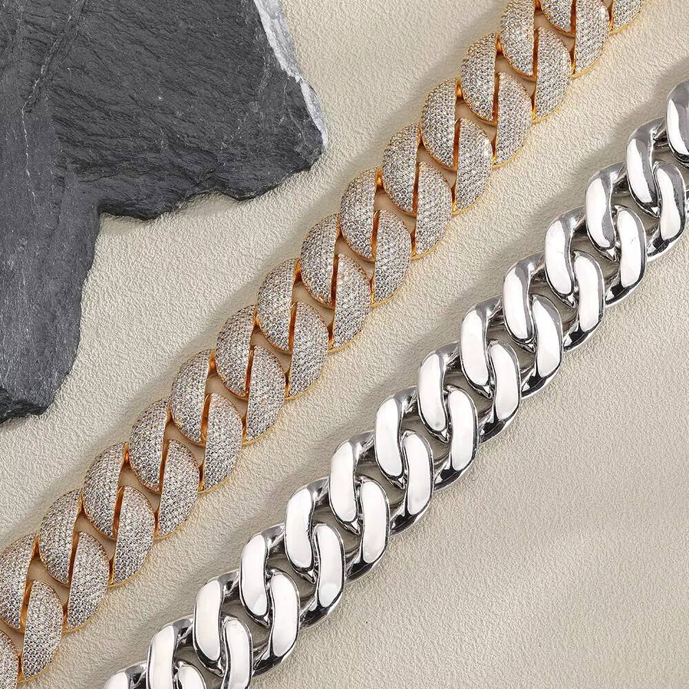 OUGEPHELI 21mm 6 Rows Hip Hop Iced Out Moissanite Moissanite VVS Collar De Candena Cubana Eslabones Cubano Necklace Miami Cuban Link Chain