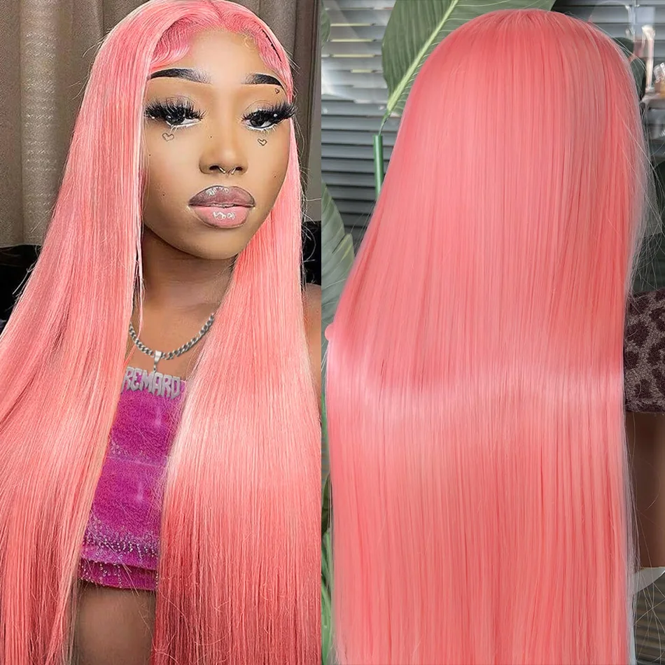 Pink Wig Straight Human Hair Wigs 30 32 Inch 13X6 Hd Lace Frontal Wigs Colored Brazilian Wigs Original For Women