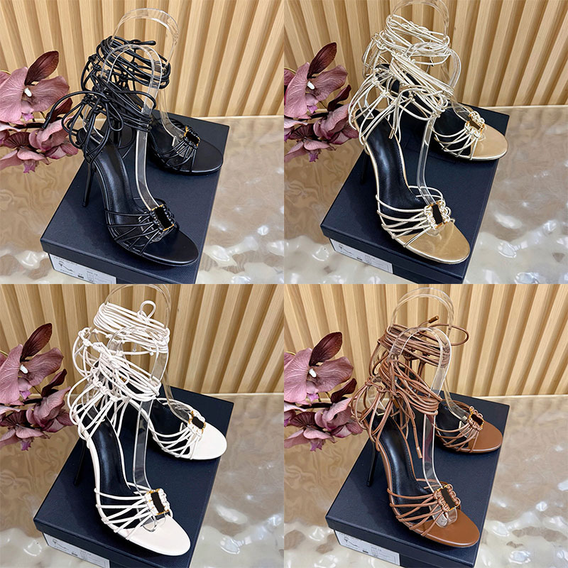 Womens Babylone Sandals Smooth Leather 7857061N Designer Lace Strap High Heels Ladies Almond Head Stiletto Heel Sandals Size 35 42