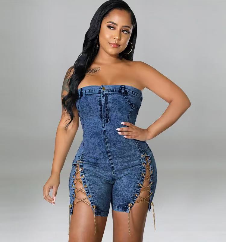 Designer Tracksuits Women Denim Two Piece Sets Spring Summer Clothes Sexy Bandage Bra Top and Short Pants Matching Sets Blue Jeans 2pcs suits 9229