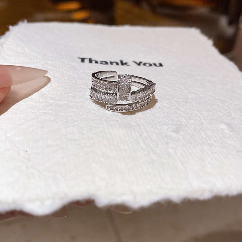 Double Layer Geometric Rectangle Open Light Luxury Cold Style Index Finger Ring Fashion Niche Design Sense Jewelry Wholesale