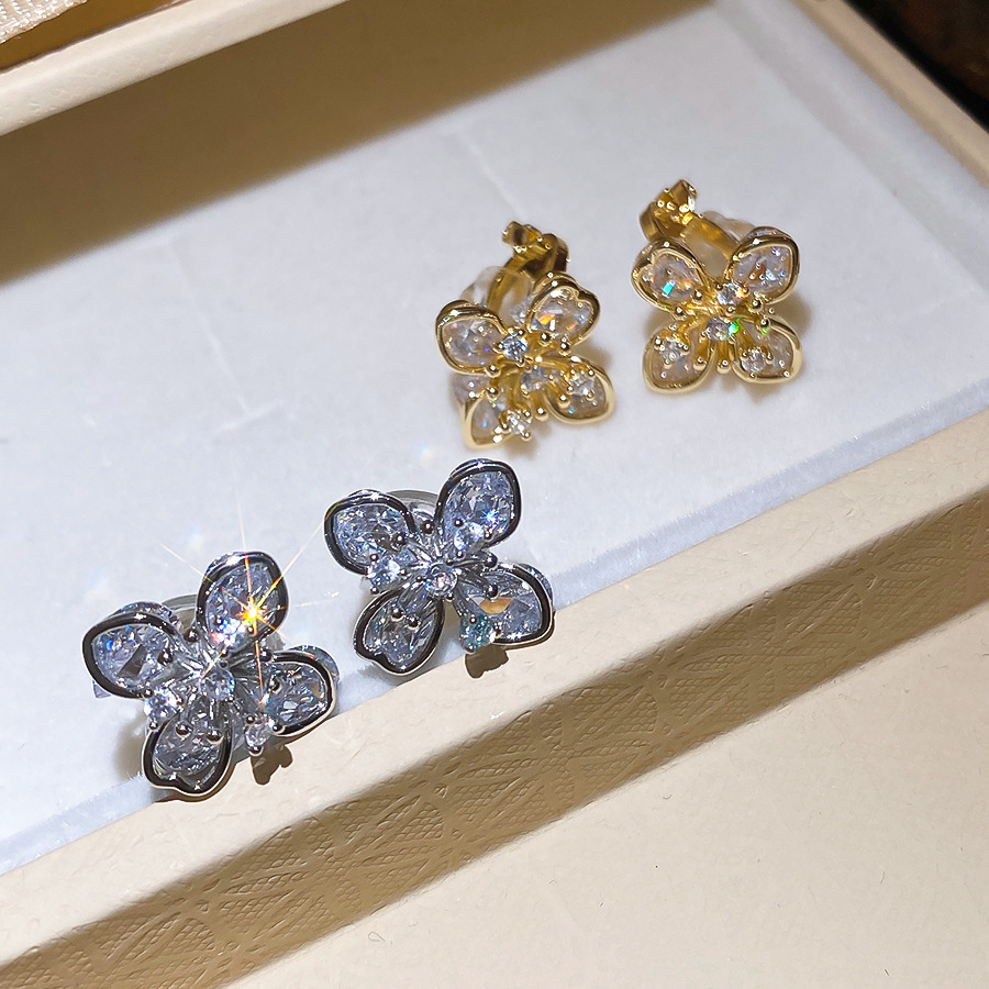 18k real gold plated silver needle zircon flower pearl niche high-end earrings, light luxury and elegant women's earrings - view 3