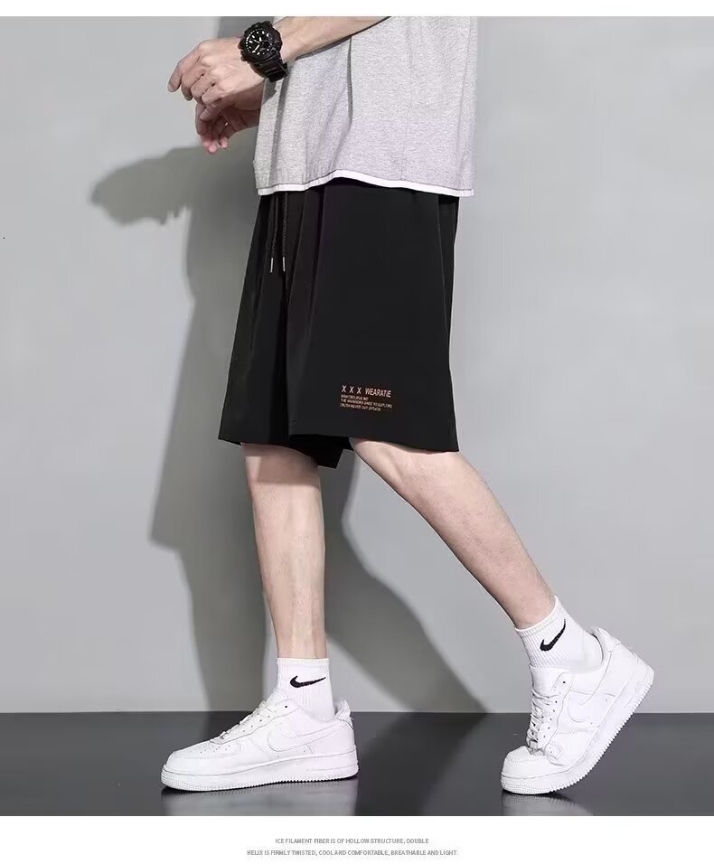 Designer Luxury Ice Silk Cool-feel Sports Shorts For Men Lightweight And Quick-drying Casual Mid-length Pants For Summer Trendy Loose-fitting Versatil