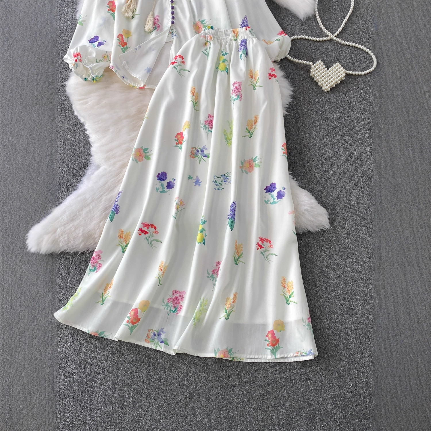 Floral 2 Piece Sets Womens Clothing Long Sleeve Single Breasted Blouse High Waist Aline Skirt Outfits Vintage Chic Korean Suit 250901