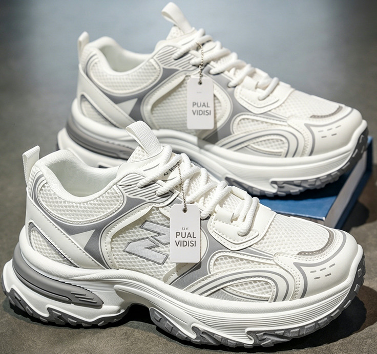 Women's White Chunky Sneakers Breathable Mesh Platform Dad Shoes Autumn New Mesh Men's Trendy Versatile Thick-Soled Height-Increasing Casual