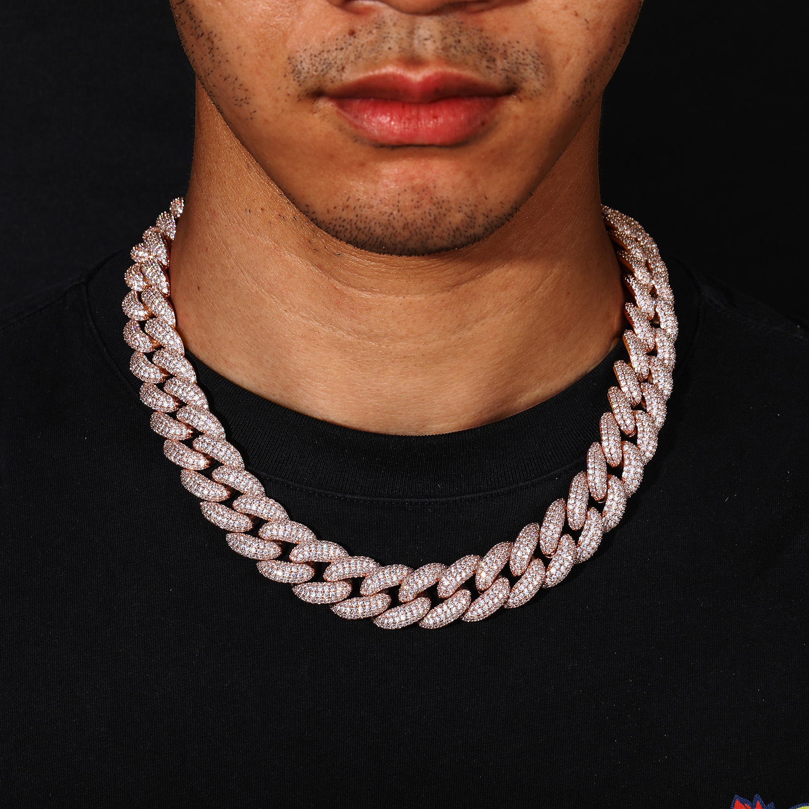 20mm Hip Hop Heavry Thick Cuban Chain Necklace Rose Gold Plated TopBling Full 5A Zircon Mens Jewelry