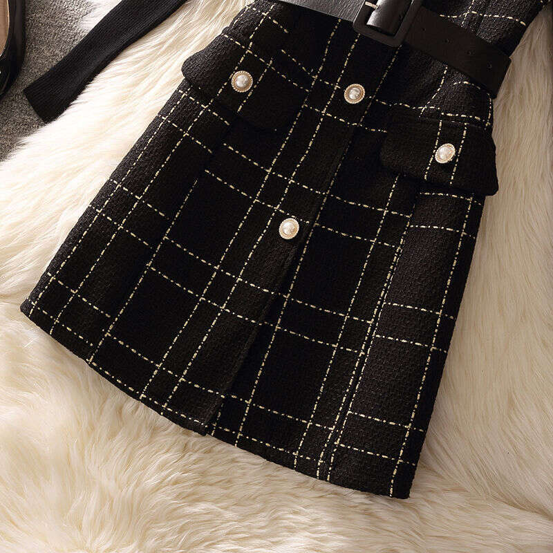 Dress Casual Woolen Dress Women's Fashion Suit Autumn Outfit New Plaid Camisole A Line Vest Skirt Knitted Style Base Sweater Women Designer Cloth