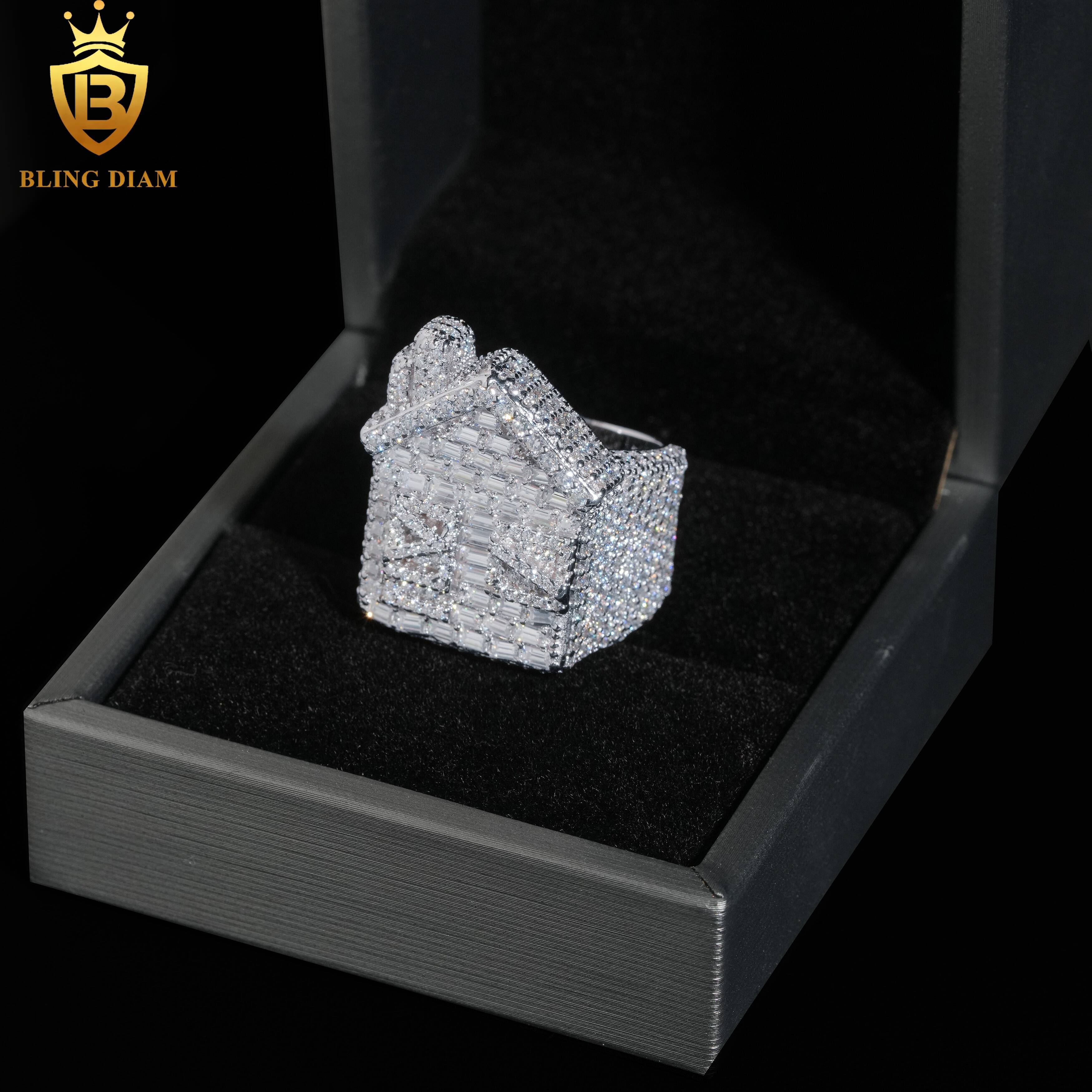 Hip Hop Style Jewelry Men Ring Fully VVS Moissanite GRA Certificate Iced Out 925 Silver House Rings