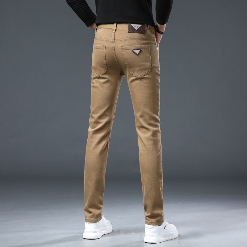 New Autumn And Spring High-end Luxury European Designer Style Pure Cotton Small Loose Bee Jeans Men's Slim Fit Elastic Luxury Slim Fit Casual Str