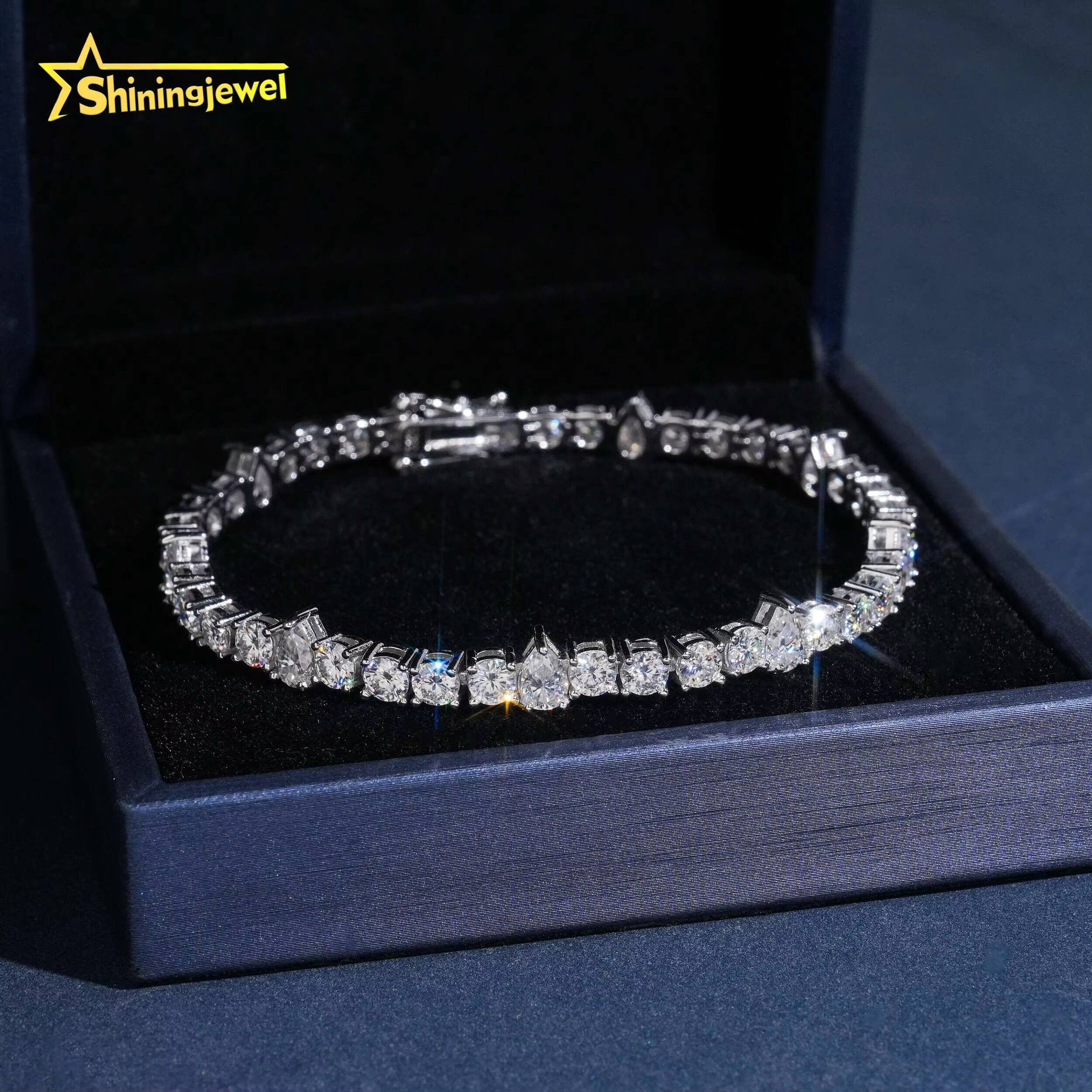 Sterling 925 Silver 4MM Round Diamond Necklace VVS D Moissanite Iced Out Hip Hop Moissanite Jewelry Pear Cut Tennis Bracelet