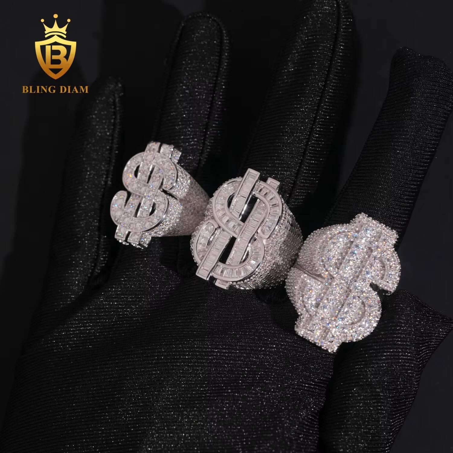 Hip-Hop Jewelry Men Dollar Sign Eternity Rings 925 Sterling Silver Ice Out Vvs Moissanite Fully Diamond