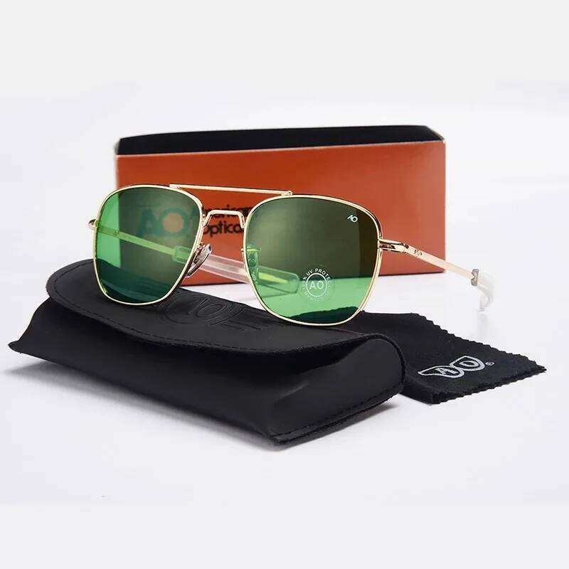 Pilot Sunglasses Men AO Brand Designer American Army Optical Glass Lens Sun Glasses Male 26Y0421