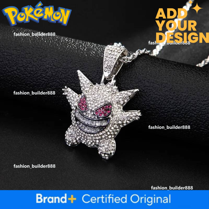 14K Gold Plated Gengar Pendant Necklace, Unisex Anime Cartoon Jewelry with White Diamond Face Accent, Alloy Copper Chain for Daily Outfit - Classic St - view 5