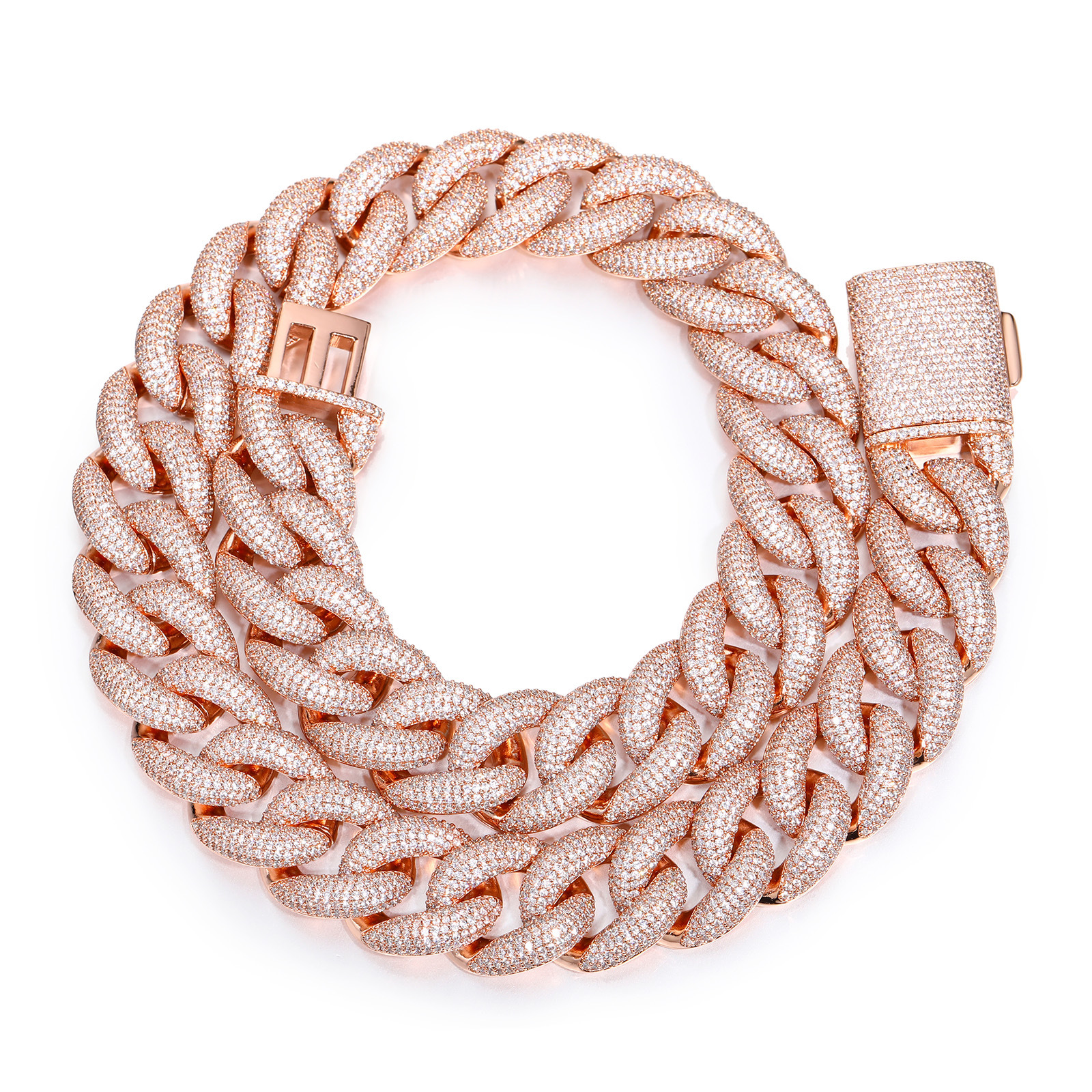 20mm Hip Hop Heavry Thick Cuban Chain Necklace Rose Gold Plated TopBling Full 5A Zircon Mens Jewelry