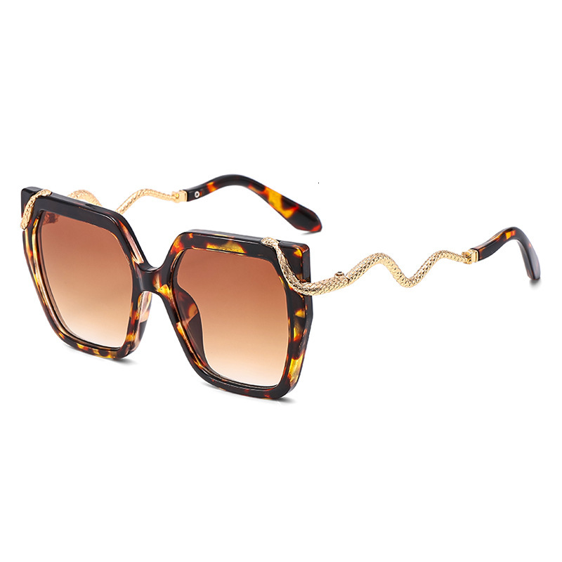 2026 New Designer Retro Square Sunglasses Suitable For Both Men And Women, Metal Snake Shaped Glasses Legs, Large Frame Color Blocked Sunglasses