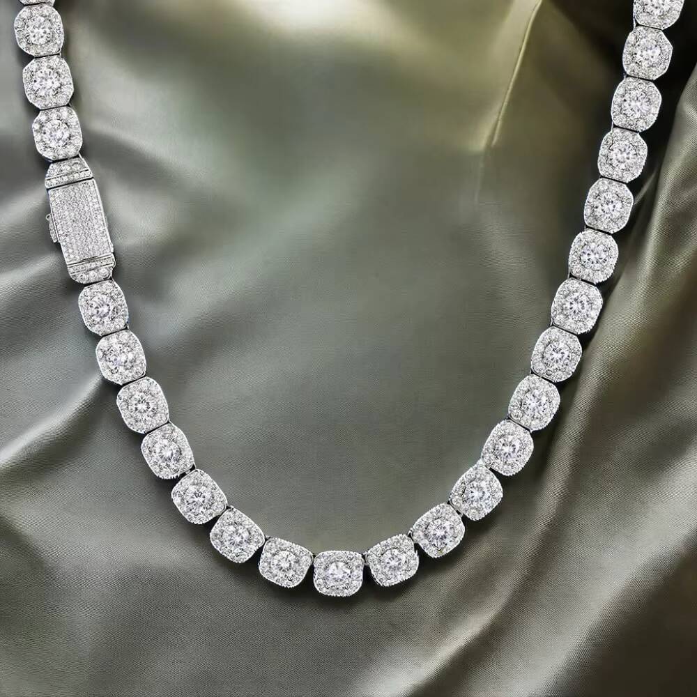 10/12mm Hip Hop Style Fine Jewelry Clustered Tennis Chain Necklace with Moissanite 925 Sterling Silver Tennis Chain for Gifts