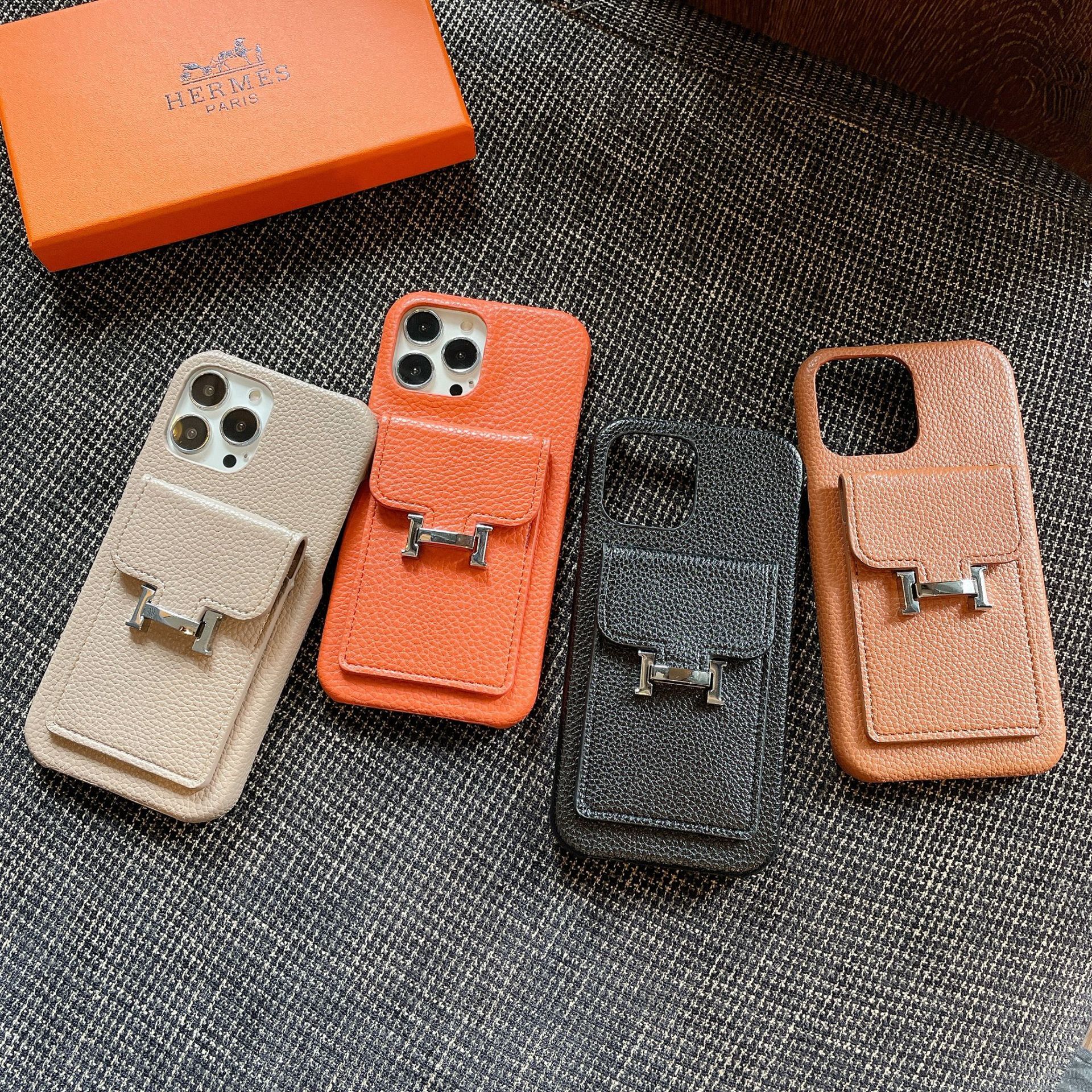 Compatible with Apple 17 Pro Max iPhone 16/15/11/X Lychee Pattern Card Holder Phone Case Letter