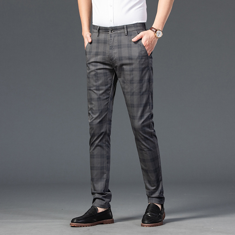 Male Designer's New Luxury Casual Pants, Men's Checkered Elastic Slim Fit Loose And Comfortable Business Straight Leg Pants Youth Fashion Tr