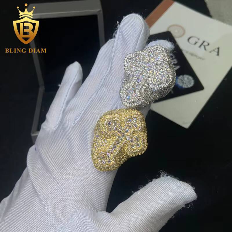 Fashion Cross S925 Moissanite Rings for Men Iced Out Moissanite Hip Hop Jewelry High Quality Diamond Pass Diamond Test with GRA