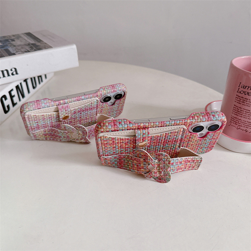 Woven pattern heart-shaped card holder case suitable for iPhone 14/13, 111, Apple 17/16/15 PRO MAX, 12