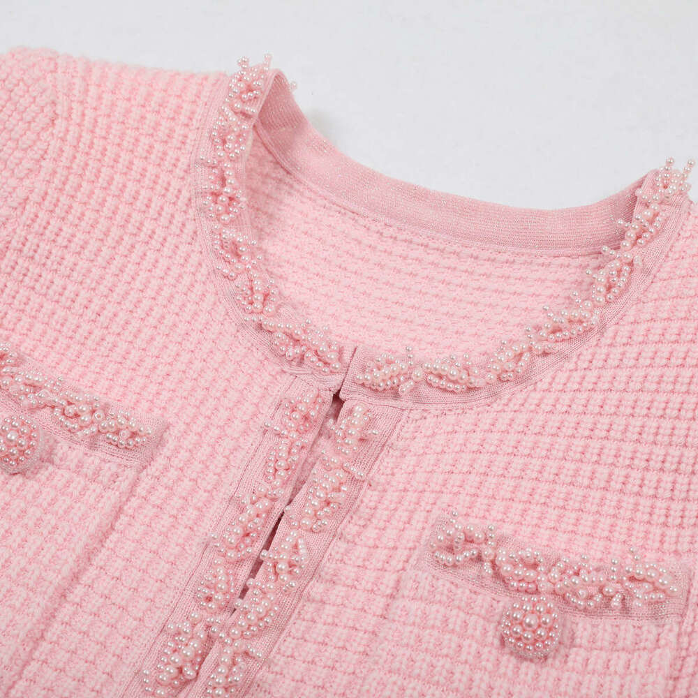 Designer's high-quality European and American summer A12 new women's fashionable knitted bead decoration slim fit A-line skirt