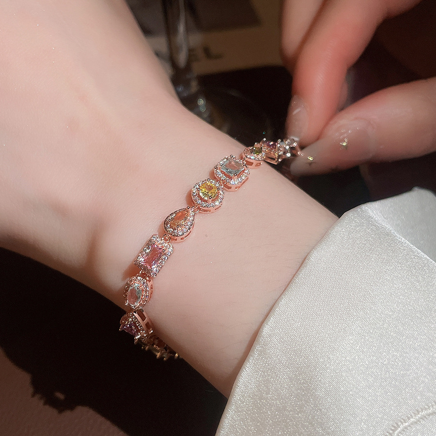 18k real gold plated dopamine zircon bracelet, exquisite and sweet, elegant commuter bracelet with a unique design, niche jewelry - view 8