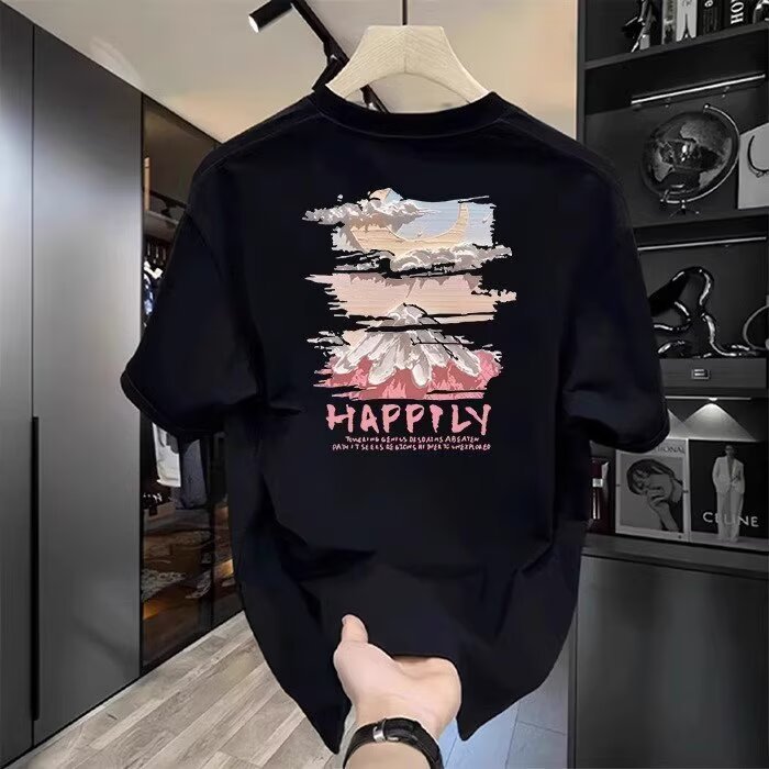HAPPY print heavyweight cotton t-shirt men's t-shirt, women's t-shirt