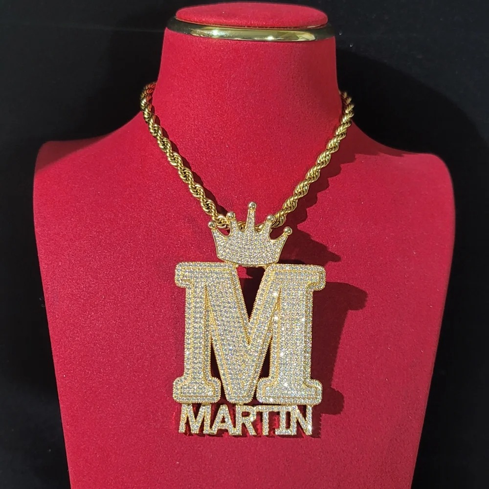 Hip Hop Crow Clasp Custom A-Z Large 1 Letter and Charm Letters Pendant Women Mens Necklace Full Zircon Jewelry