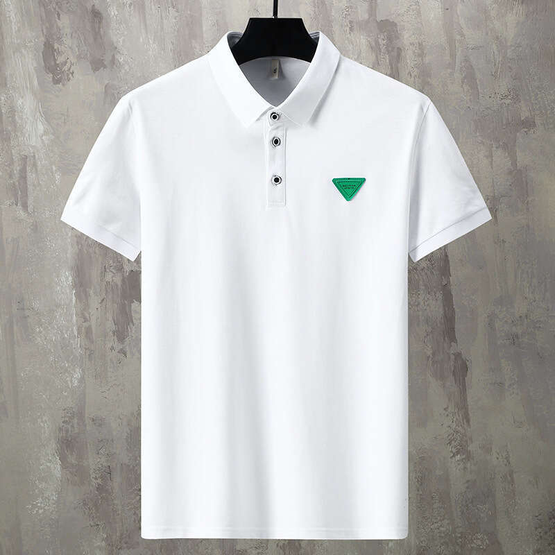 Men's 2026 Summer New Color Block Trim Polo Shirt With Triangle Badge Short Sleeve Plus Size Breathable Casual Slim Fit Comfortable Versatile Dai