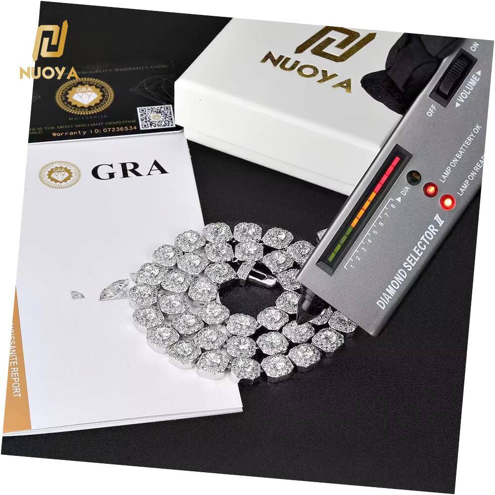 10/12mm Hip Hop Style Fine Jewelry Clustered Tennis Chain Necklace with Moissanite 925 Sterling Silver Tennis Chain for Gifts