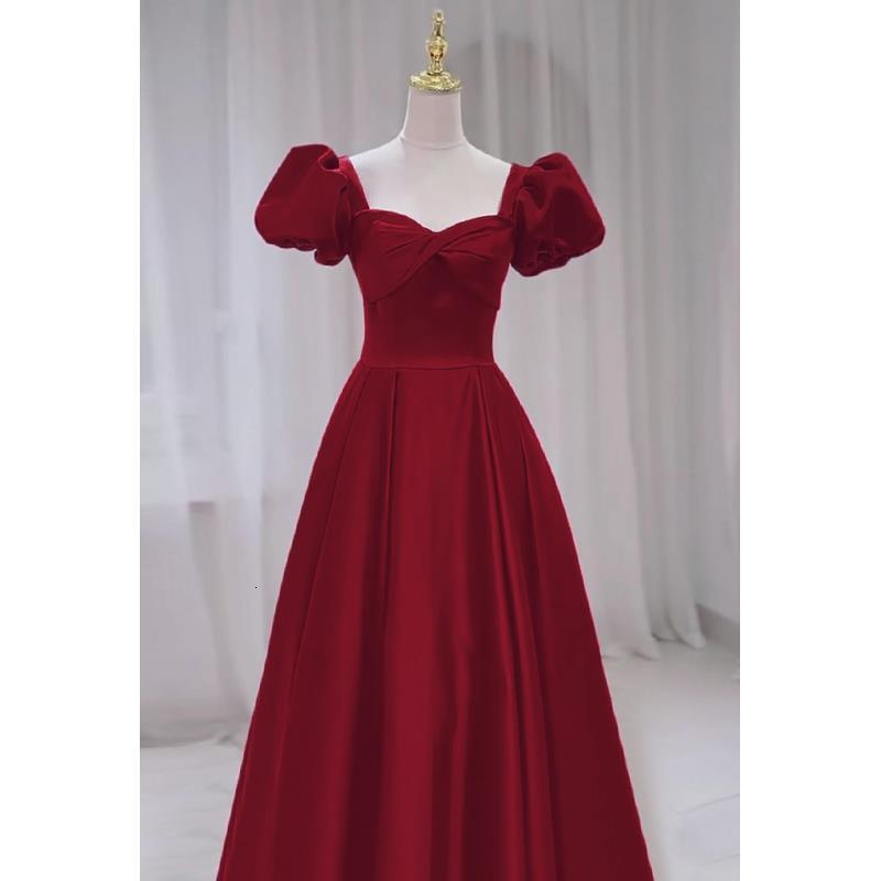 Brides Toast Dress Spring Satin Red French Style Engagement Long Wedding Reception Elegant Evening Gown for Women 240314