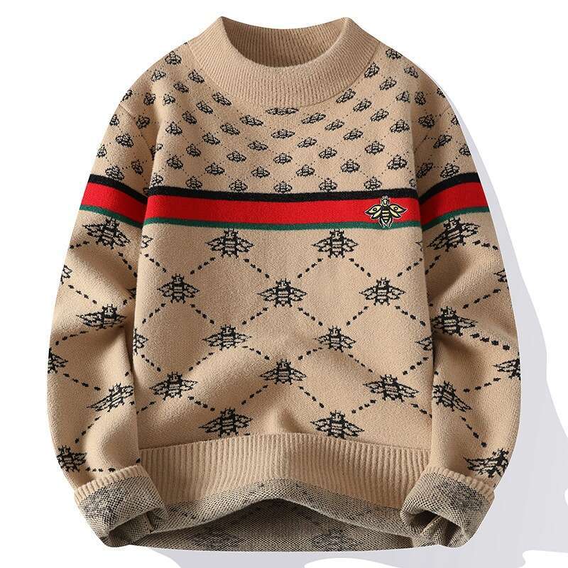 Luxury Brand Designer Clothes European Style Autumn Winter New Youth Jacquard Trendy Men's Comfortable Casual Base Knitwear Non-Pilling Sweater