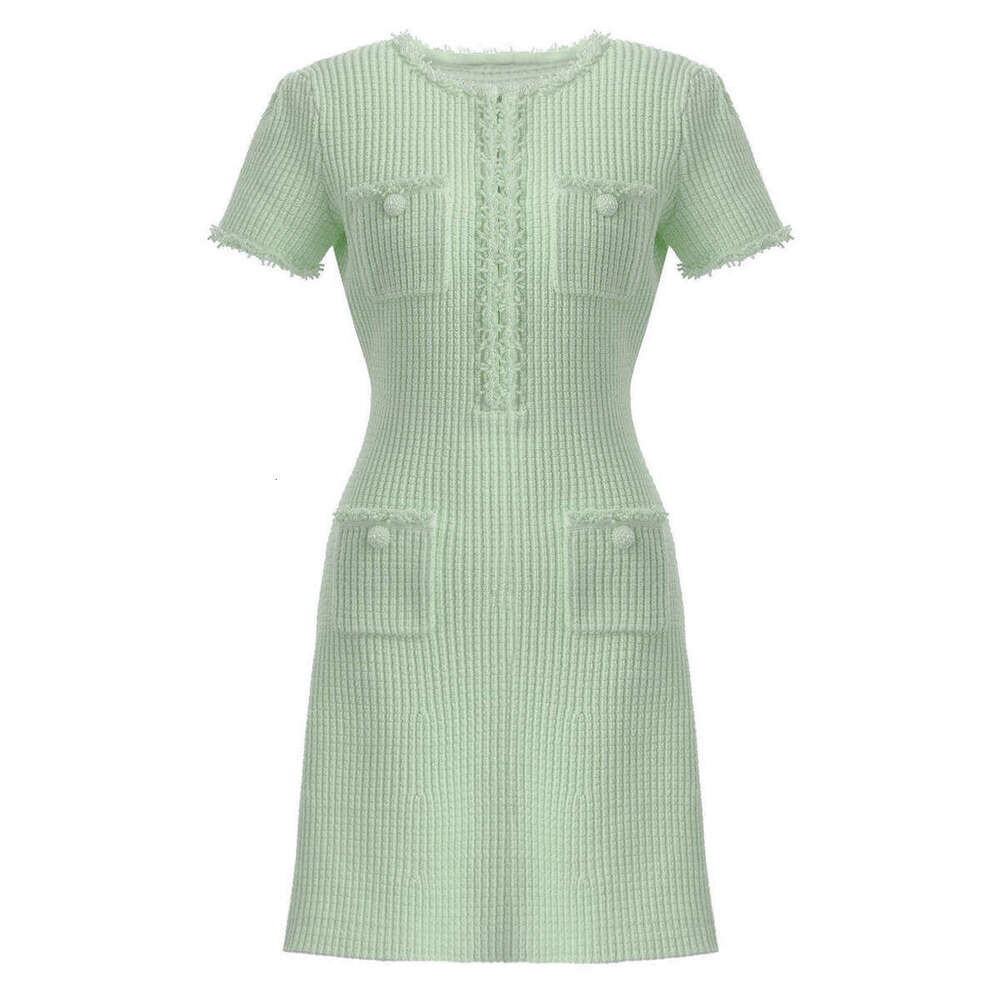 Designer's high-quality European and American summer A12 new women's fashionable knitted bead decoration slim fit A-line skirt
