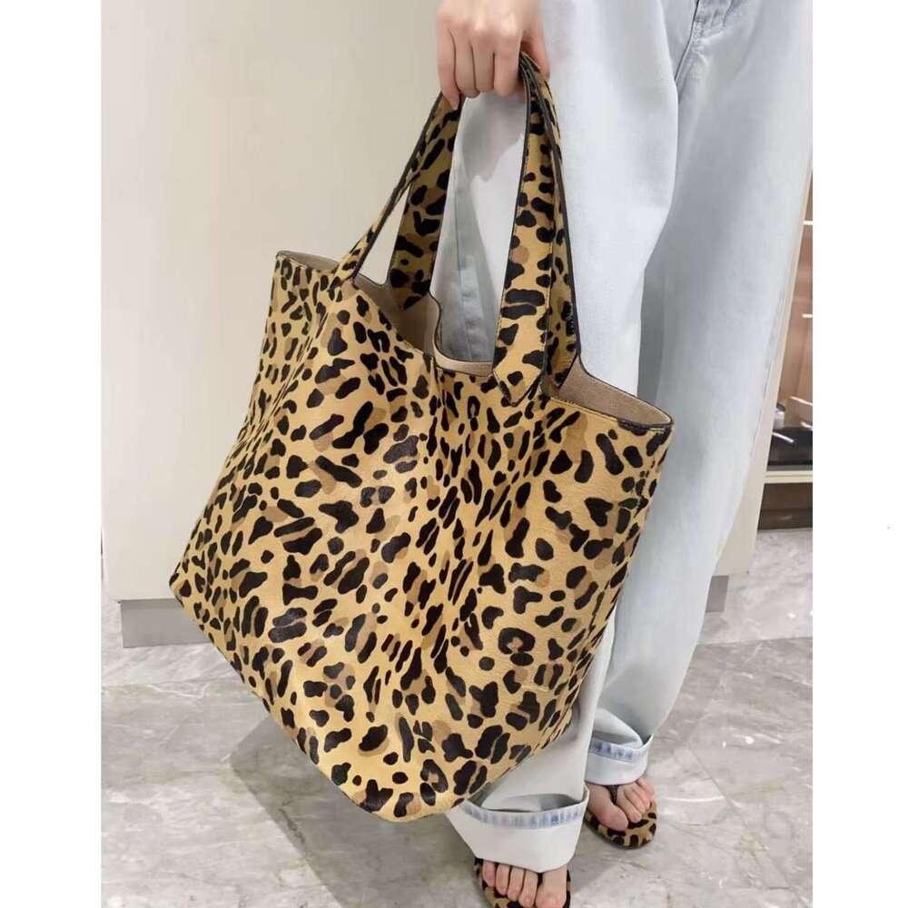 New Leopard Print Tote Bag Women Cowhide Horsehair Casual Shoulder Handbag Large Capacity Shopping Travel Commute Fashion Luxury SENYY