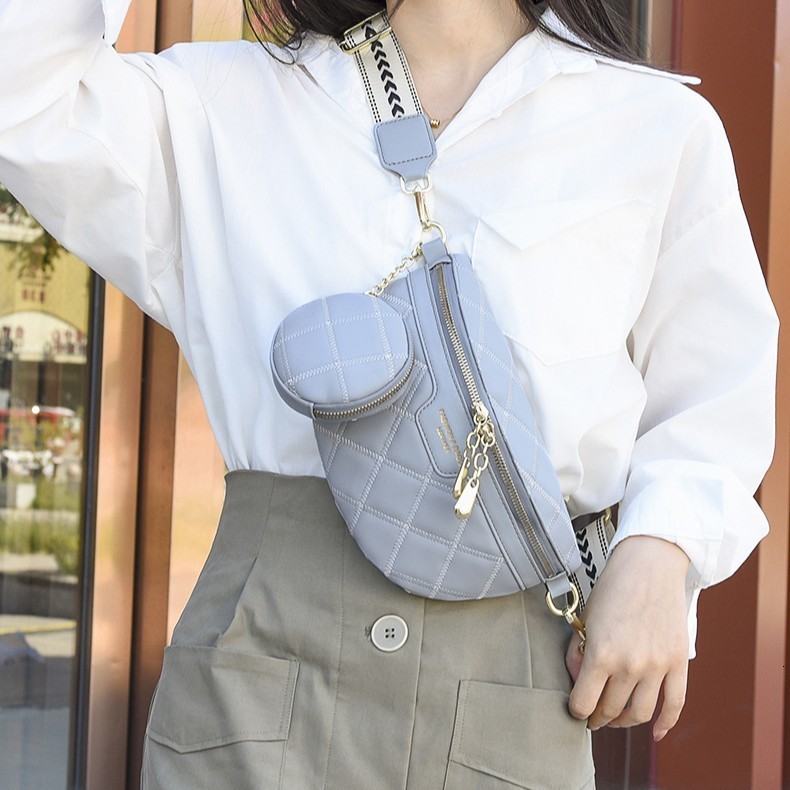 Elegant Diamond Lattice PU Leather Waist Bags For Women Trendy Waist Packs Female Fanny Pack Colourful Letter Strap Chest Bag