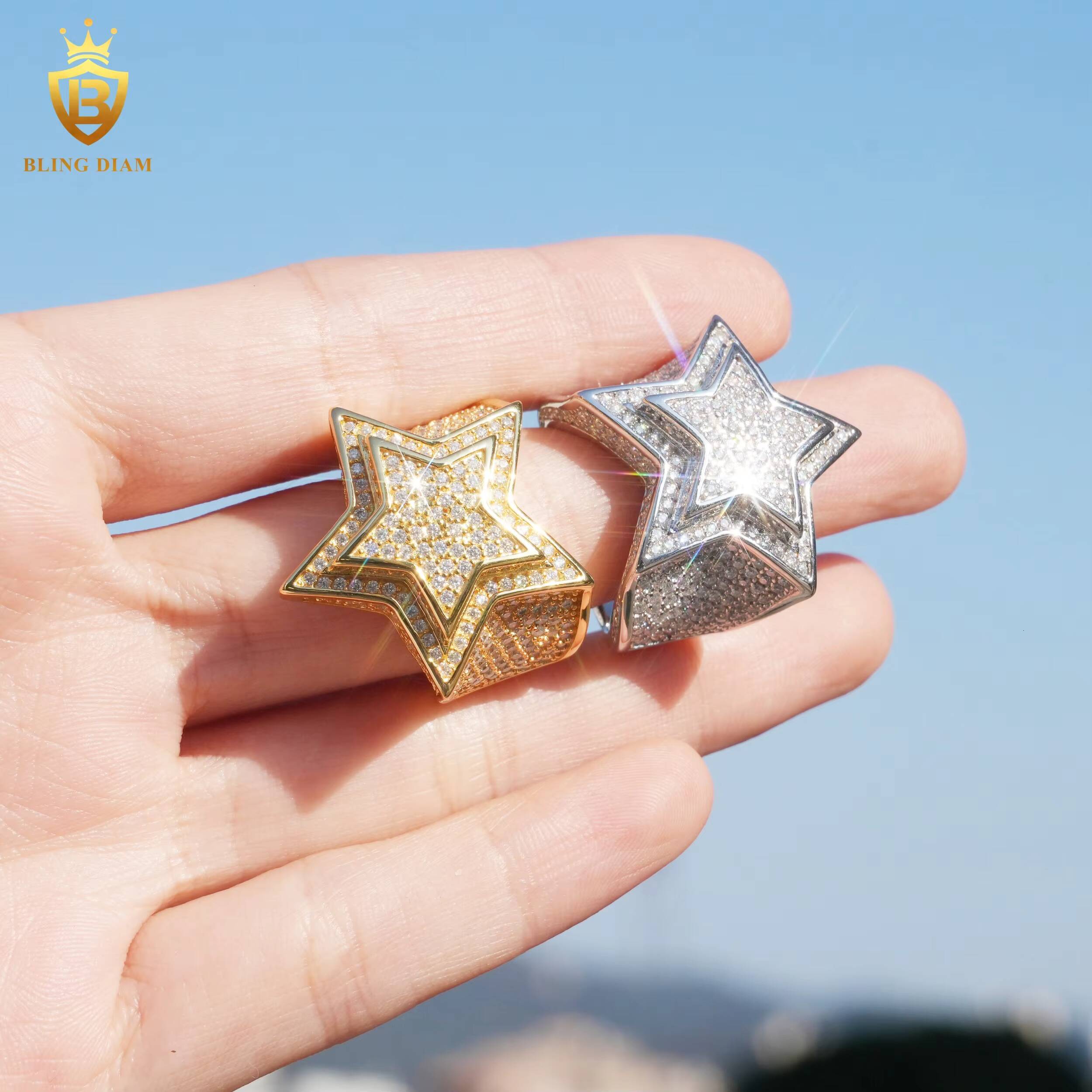 925 Silver Men Rings Moissanite Iced Out Vvs D Moissanite Wedding Iced Out Moissanite Star Mens Ring