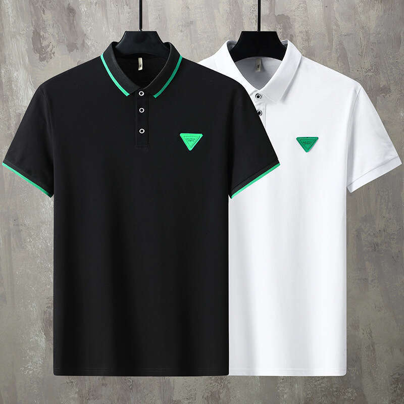 Men's 2026 Summer New Color Block Trim Polo Shirt With Triangle Badge Short Sleeve Plus Size Breathable Casual Slim Fit Comfortable Versatile Dai