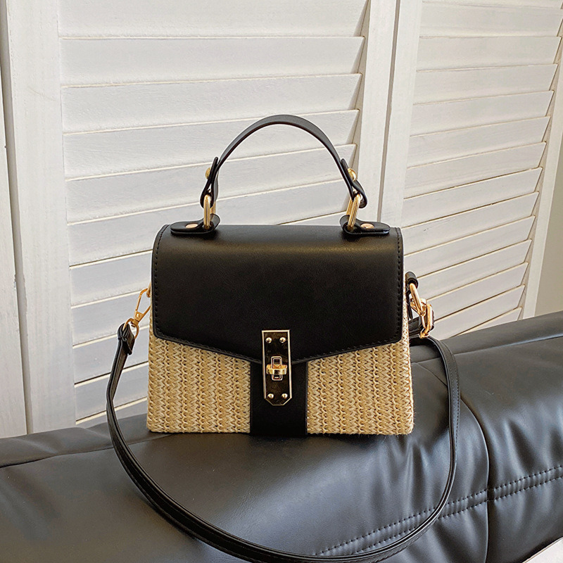 Women's 2025 New Handmade Rattan Woven Summer Fashion Versatile Straw Handbag Small Square Bag ddmynov