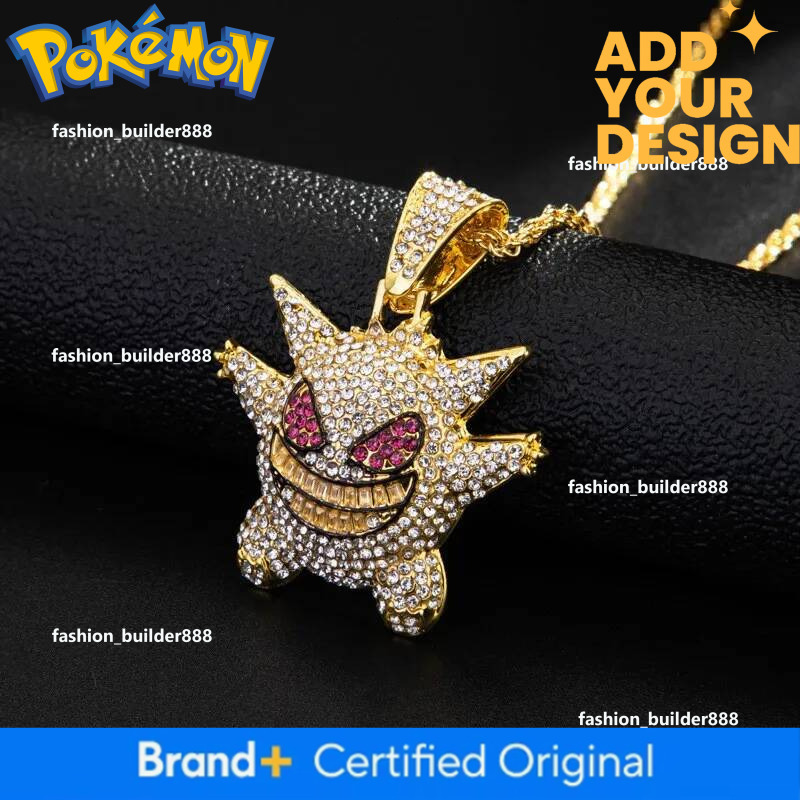 14K Gold Plated Gengar Pendant Necklace, Unisex Anime Cartoon Jewelry with White Diamond Face Accent, Alloy Copper Chain for Daily Outfit - Classic St - view 7