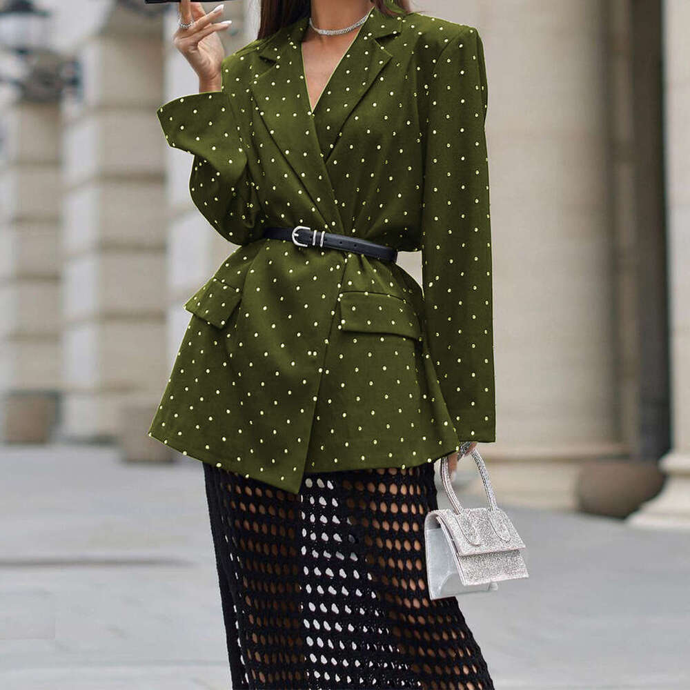 2026 Spring New Women Polka Dot Blazer Lapel Long Sleeve Fashion Elegant Business Casual Suit Jacket MAKOUFEI
