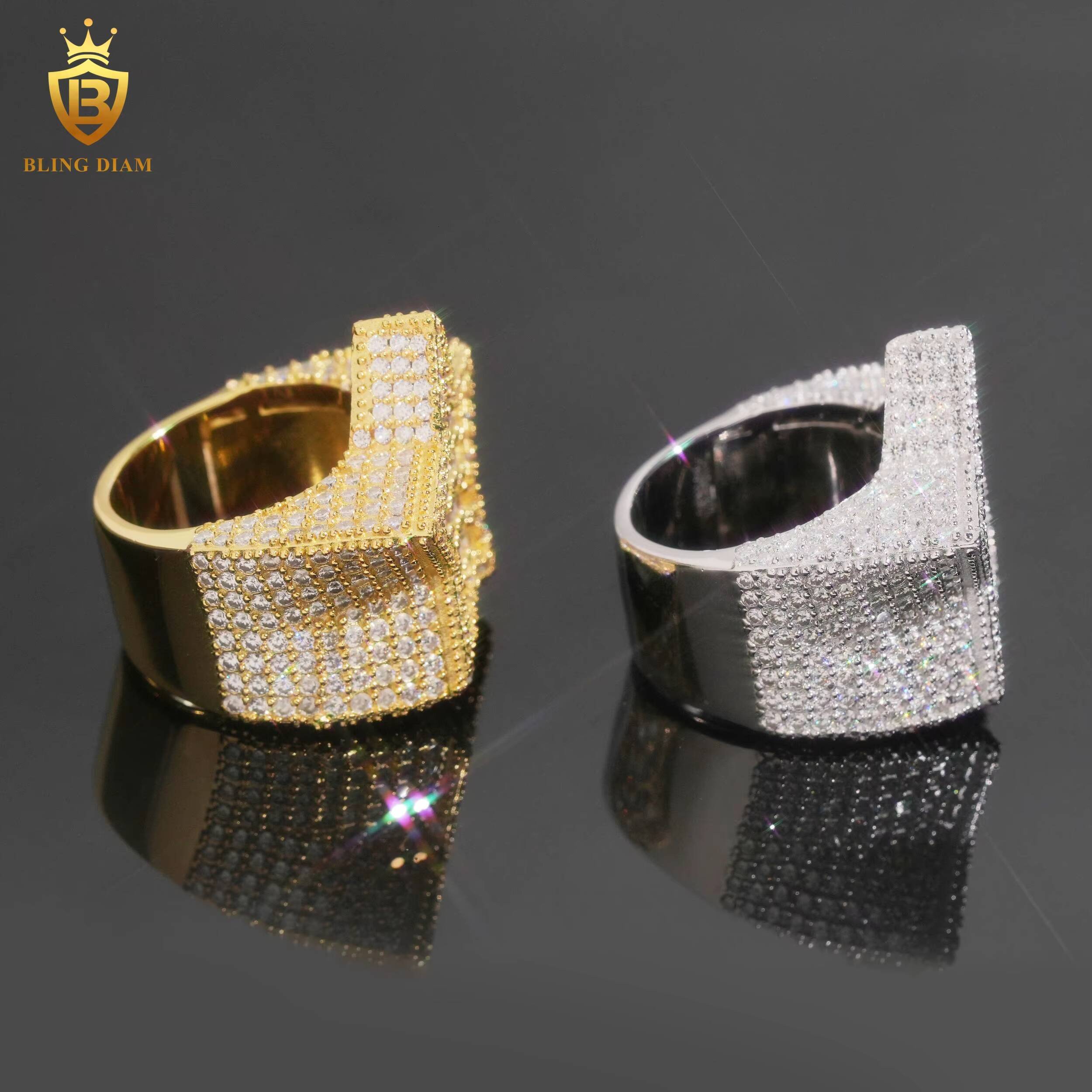 Hip Hop Instock Moissanite Iced Out Ring 925 Sterling Silver Moissanite Ring Diamond Star Ring Pass Diamond Tester Men