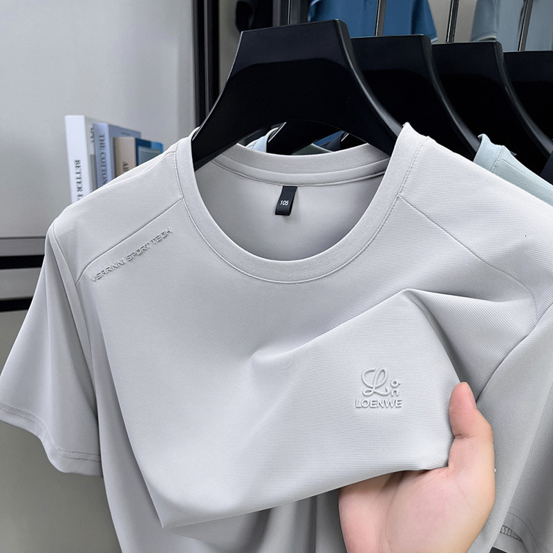 Designer T-shirt Summer New Men's Ice Silk Short-sleeve T-shirt Round Neck Fashionable Polo Hoodie Breathable Quick-drying Casual Lightweight Men