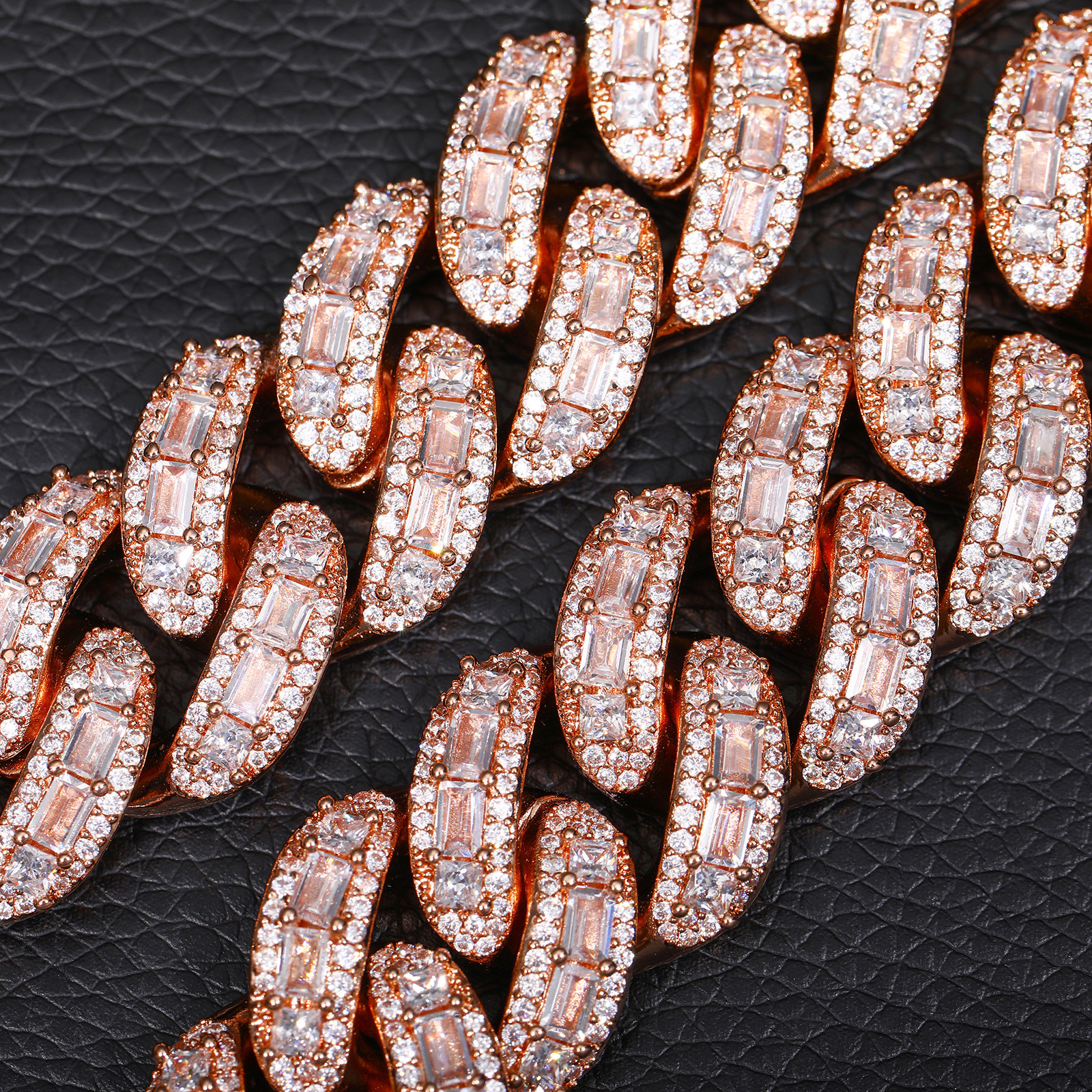 20mm Hip Hop Cuban Chain Necklace Rose Gold Plated TopBling 5A Round T Zircon Mix Mens Jewelry