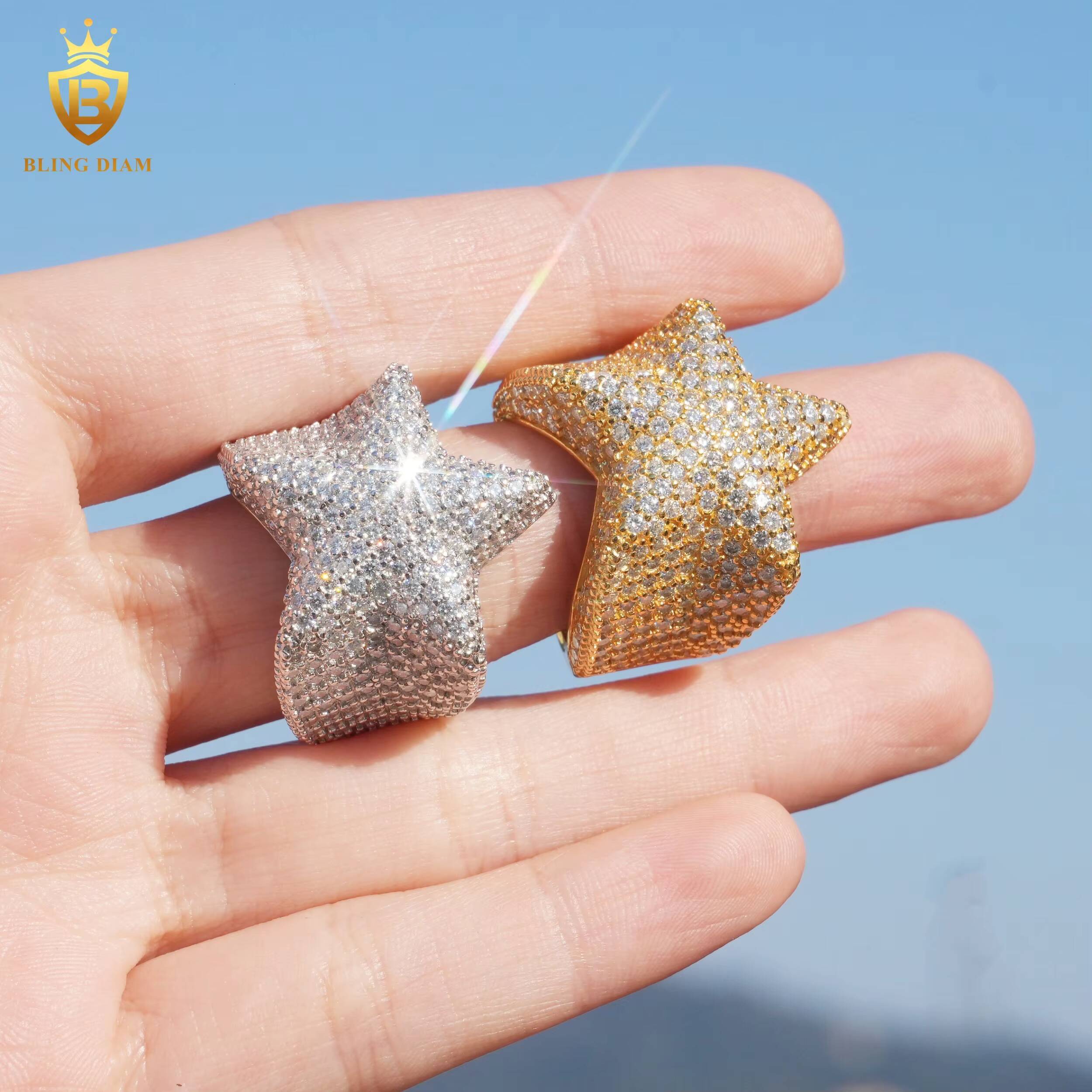 Hot Sale Jewelry Lucky Star Ring Ice Out Moissanite Hip Hop Style Pass Diamond Tester 925 Sterling Silver Rings for Men