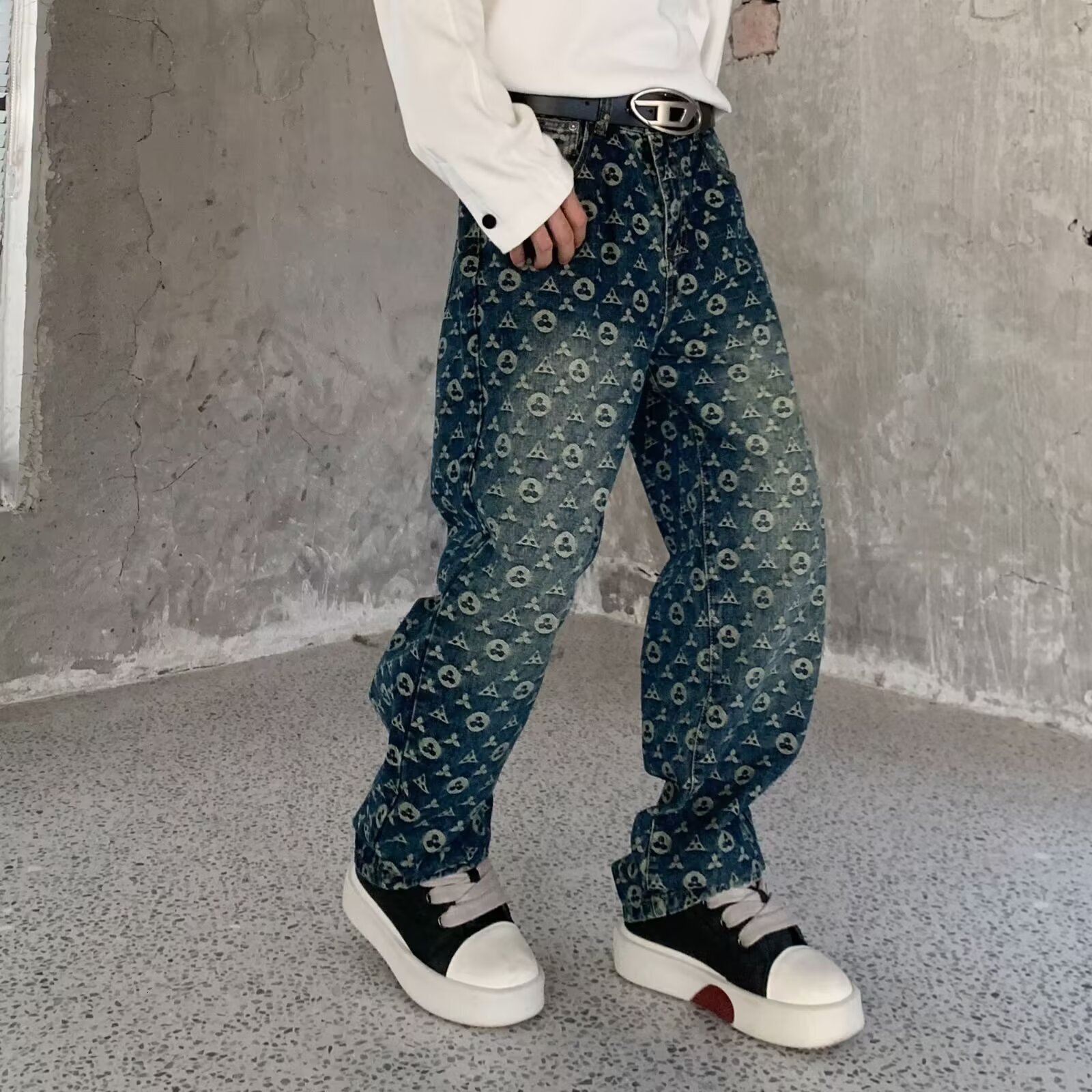 Designer Pants - Luxurious Fashionable High-end Jacquard Denim Pants - Suitable For Both Men And Women Spring And Summer Style Loose Straight Casual W - view 5