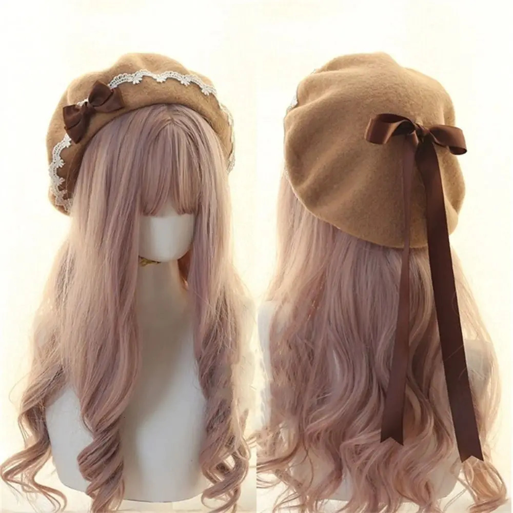 Fashion Lolita Japanese Style Beret Hat Sweet Handmade Winter Berets Lacebow Woolen Artist Women Girls 260420