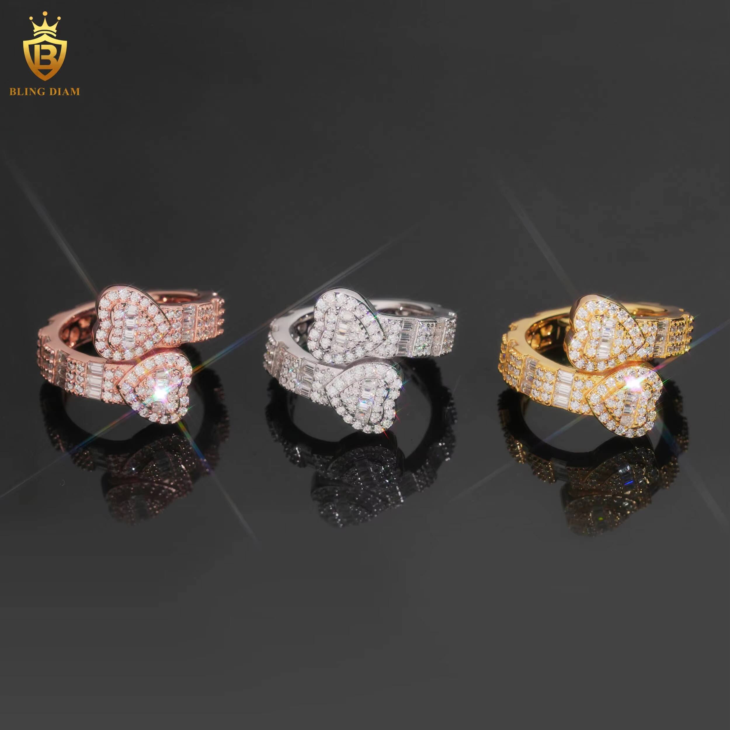 High Quality Hiphop 925 Sterling Silver Rings Engagement Heart Moissanite Ring D VVS Fine Moissanite Jewelry Iced Out Ring Men