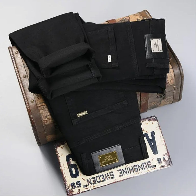 Pure Black Men's High-end Jeans Spring And Summer Slim Fit Style 2026 New Model Slim Fit Luxury Loose Straight Tube Elastic Casual Men's Des